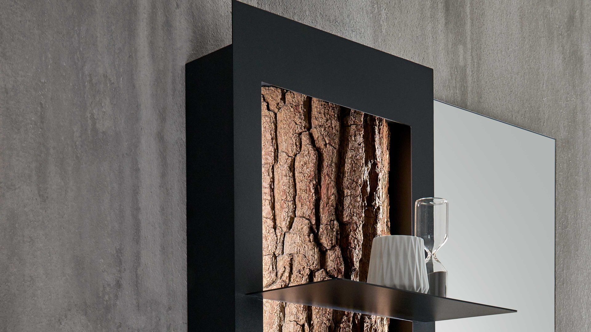 Regal Hartmann aus Holz in Holzfarben hartmann Garderobenprogramm Runa - Regalelement Rindenholz, Kerneiche & anthrazitfarbenes Metall