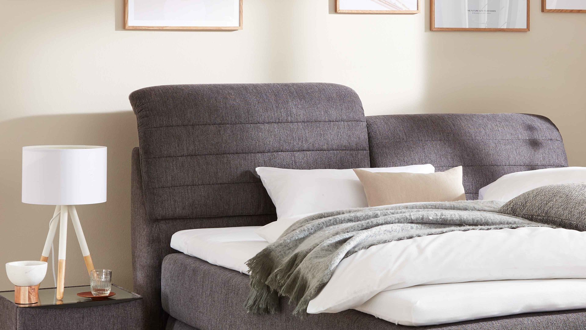 Boxspringbett comfortmaster besser sitzen, liegen, leben aus Stoff in Anthrazit Comfortmaster OC-BX21015 - Boxspringbett anthrazitfarbener Stoffbezug Brego 321200 – Liegefläche ca. 180 x 200 cm