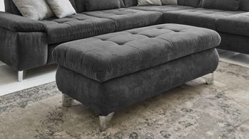 Funktionshocker modulmaster aus Stoff in Dunkelgrau Modulmaster MM-MP1078 - XXL-Funktionshocker schieferfarbene Chenille Charly & glänzende Metall-Winkelfüße - ca. 129 x 64 cm