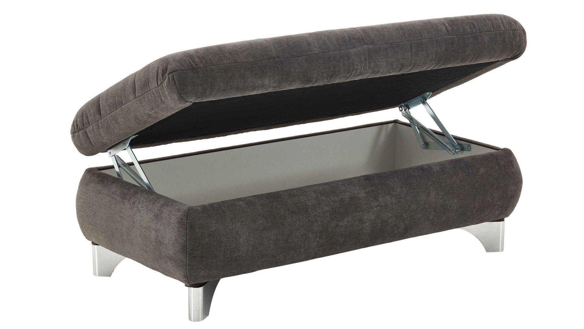 Funktionshocker modulmaster aus Stoff in Dunkelgrau Modulmaster MM-MP1078 - XXL-Funktionshocker schieferfarbene Chenille Charly & glänzende Metall-Winkelfüße - ca. 129 x 64 cm