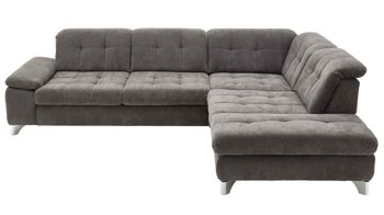 Ecksofa modulmaster aus Stoff in Dunkelgrau Modulmaster MM-MP1078 - Ecksofa schieferfarbene Chenille Charly & glänzende Metall-Winkelfüße - Stellfläche ca. 310 x 244 cm