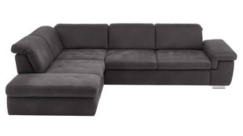 Ecksofa modulmaster aus Stoff in Anthrazit Modulmaster MM-MP1061 - Ecksofa anthrazitfarbene Mikrofaser Saddle & glänzende Metallfüße - Stellfläche ca. 244 x 320 cm