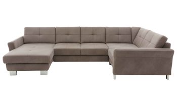 Ecksofa modulmaster aus Stoff in Grau Modulmaster MM-MP1139 - Wohnlandschaft graue Mikrofaser Saddle & glänzende Metallfüße - Stellfläche ca. 351 x 214 cm