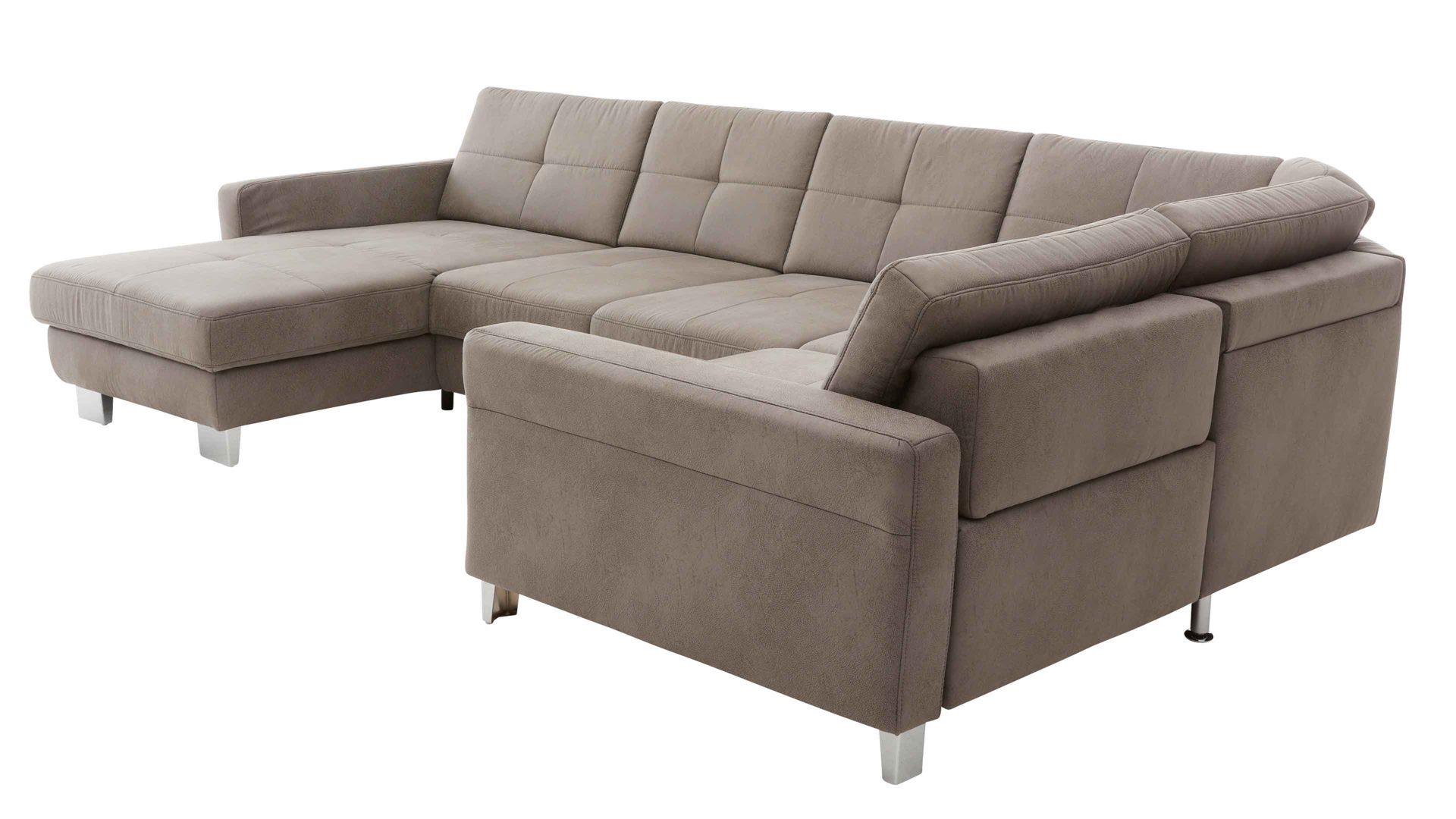 Ecksofa modulmaster aus Stoff in Grau Modulmaster MM-MP1139 - Wohnlandschaft graue Mikrofaser Saddle & glänzende Metallfüße - Stellfläche ca. 351 x 214 cm
