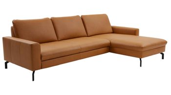 Ecksofa modulmaster aus Leder in Orange Modulmaster MM-PN1126 - Ecksofa kurkumafarbenes Leder Torro & schwarze Metallfüße - Stellfläche ca. 248 x 179 cm