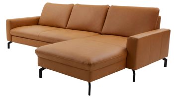 Ecksofa modulmaster aus Leder in Orange Modulmaster MM-PN1126 - Ecksofa kurkumafarbenes Leder Torro & schwarze Metallfüße - Stellfläche ca. 248 x 179 cm