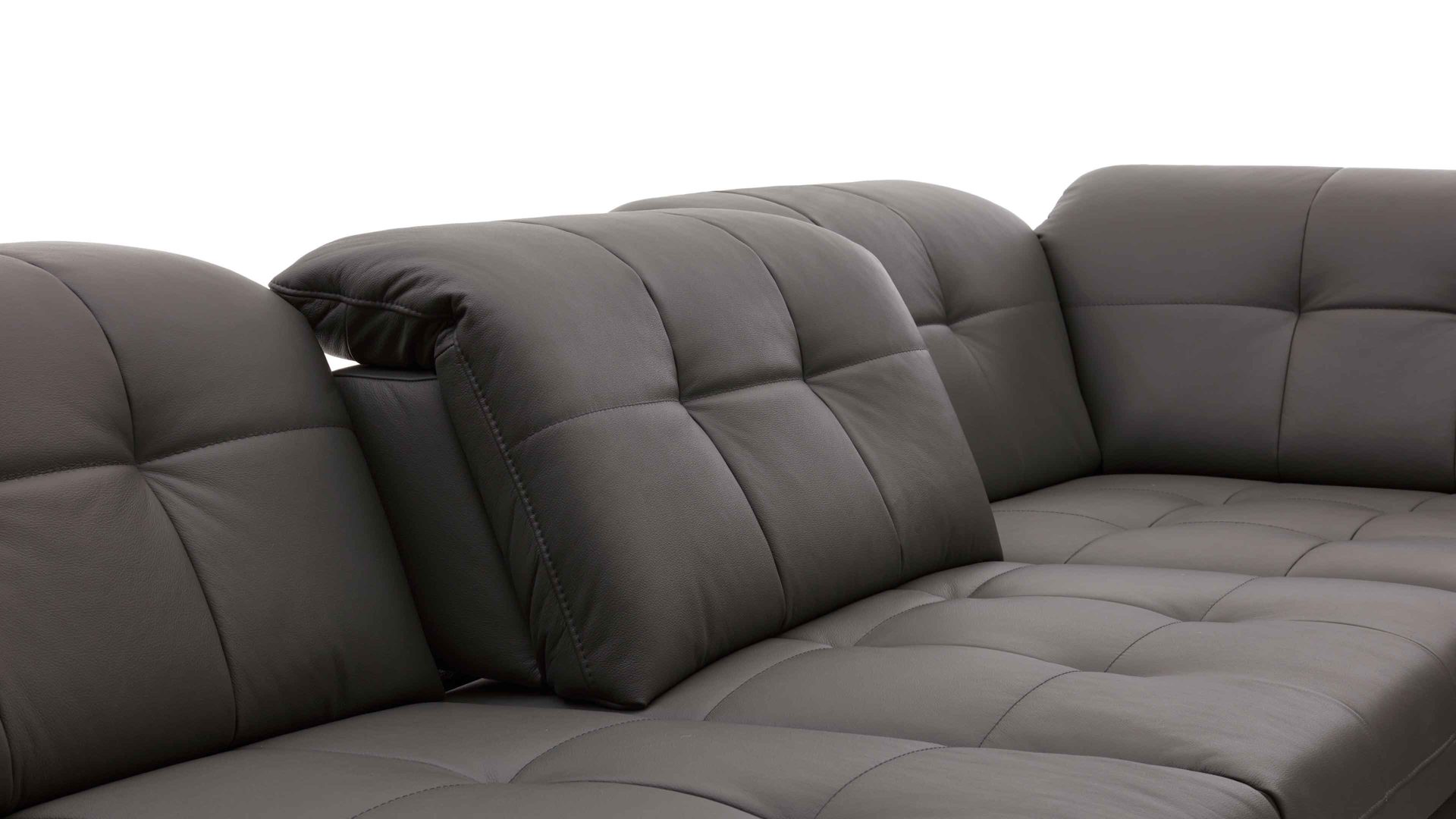 Ecksofa modulmaster aus Leder in Dunkelgrau Modulmaster MM-PN1078 - Ecksofa graues Leder Torro & glänzende Winkelfüße - Stellfläche ca. 283 x 211 cm