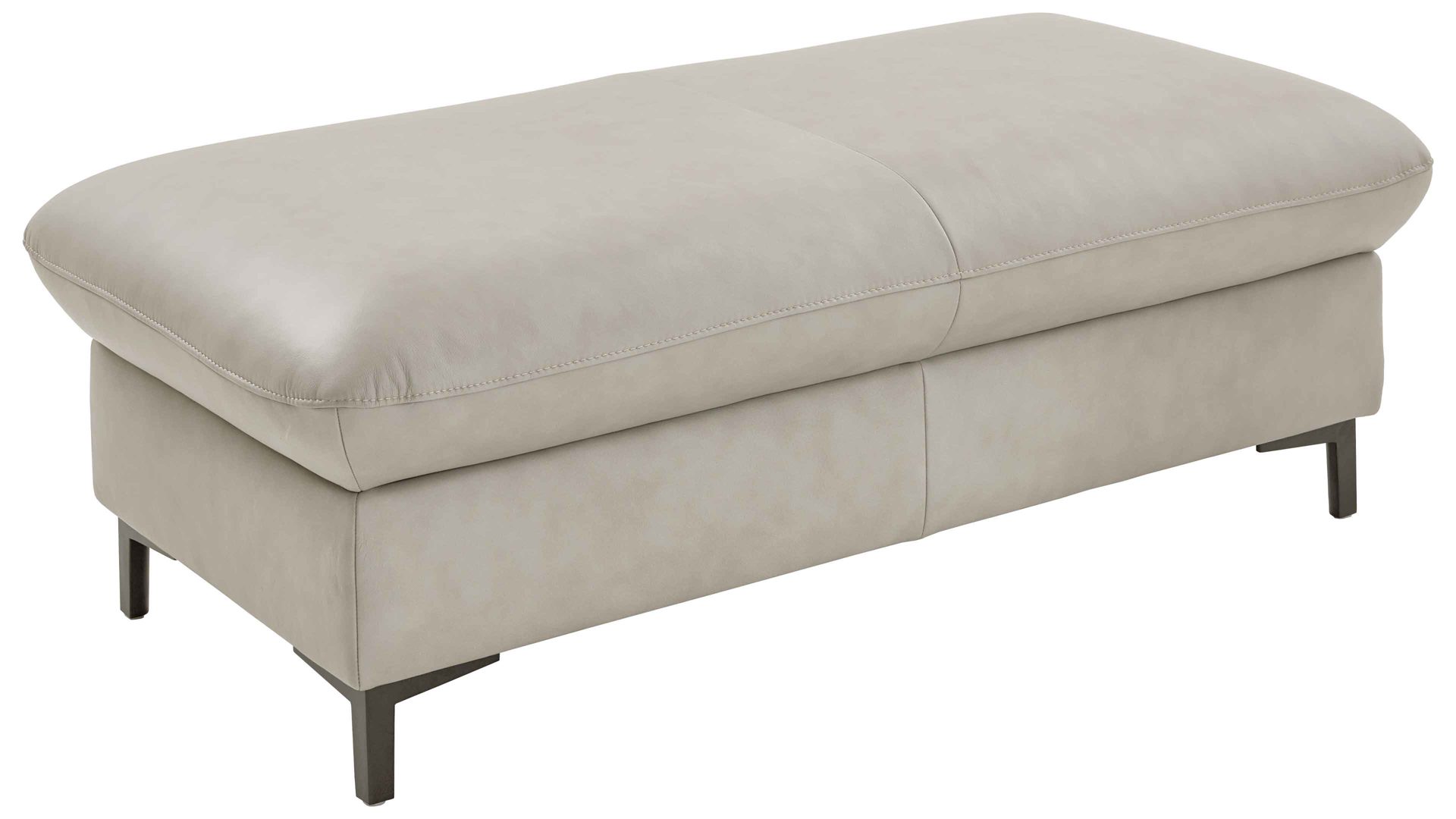 Polsterhocker modulmaster aus Leder in Hellgrau Modulmaster MM-PN1161 - XXL-Hocker alufarbenes LongLifeLeder Vivre & schwarze Winkelfüße - ca. 130 x 65 cm