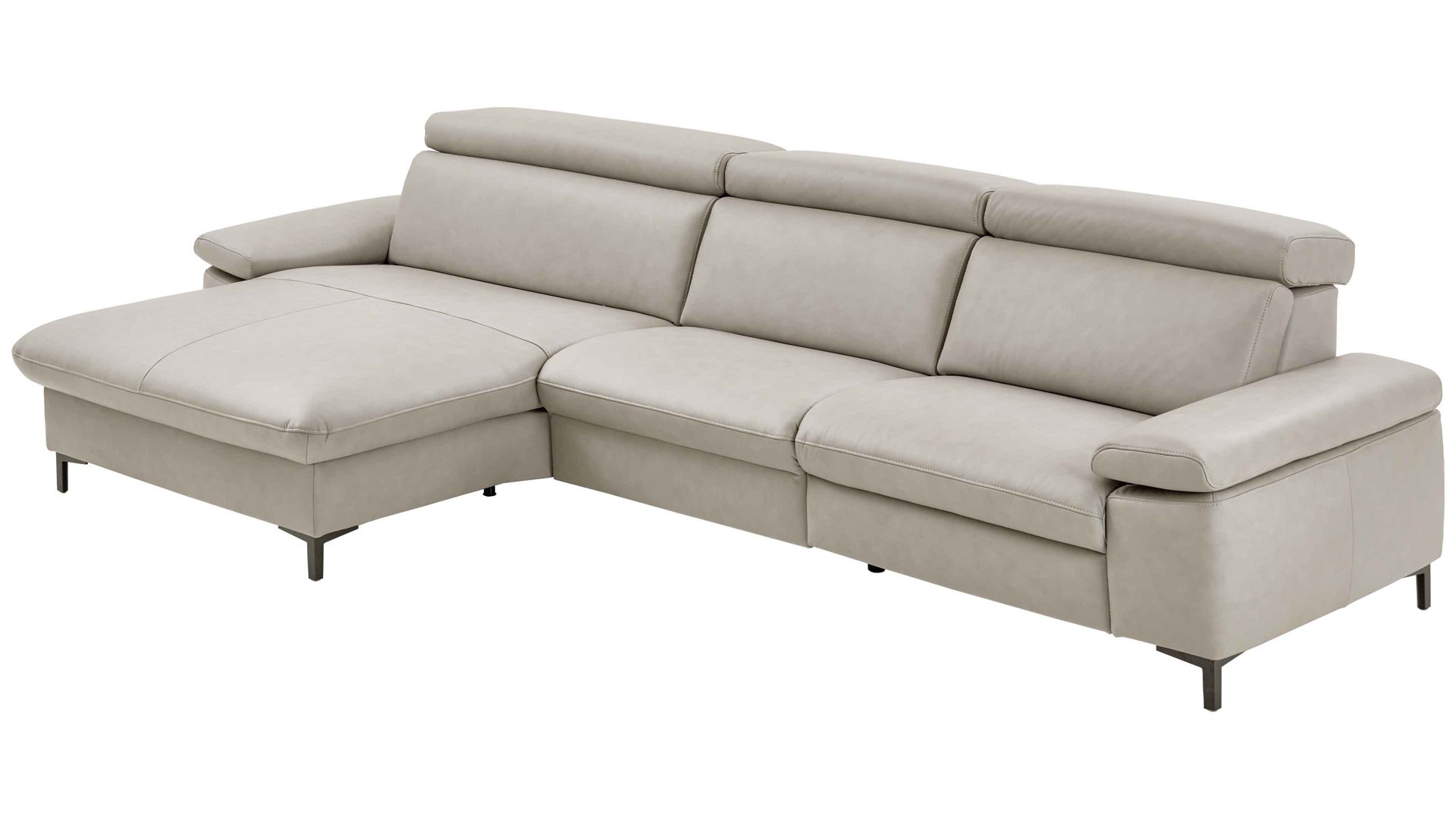 Ecksofa modulmaster aus Leder in Hellgrau Modulmaster MM-PN1161 - Ecksofa alufarbenes Leder Torro & schwarze Winkelfüße - Stellfläche ca. 166 x 311 cm