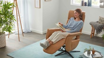 Relaxsessel modulmaster aus Leder in Hellbraun Modulmaster MM-PN1062  - Relaxsessel 1DRF honigfarbenes Leder Torro & schwarzer Alu-Sternfuß V1S