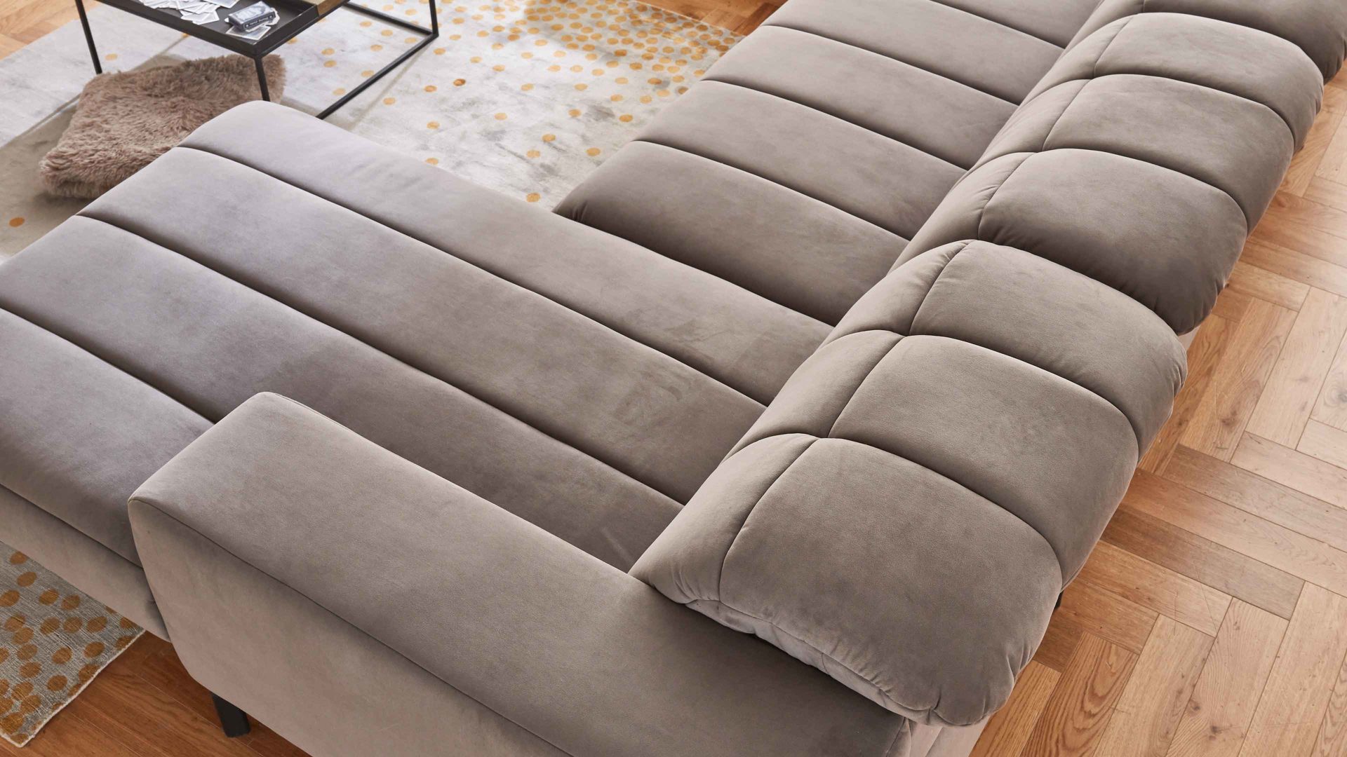 Ecksofa modulmaster aus Stoff in Grau Modulmaster MM-MP1152 - Wohnlandschaft graue Wirkware Salsa & schwarze Metallfüße - Stellfläche ca. 212 x 383 cm