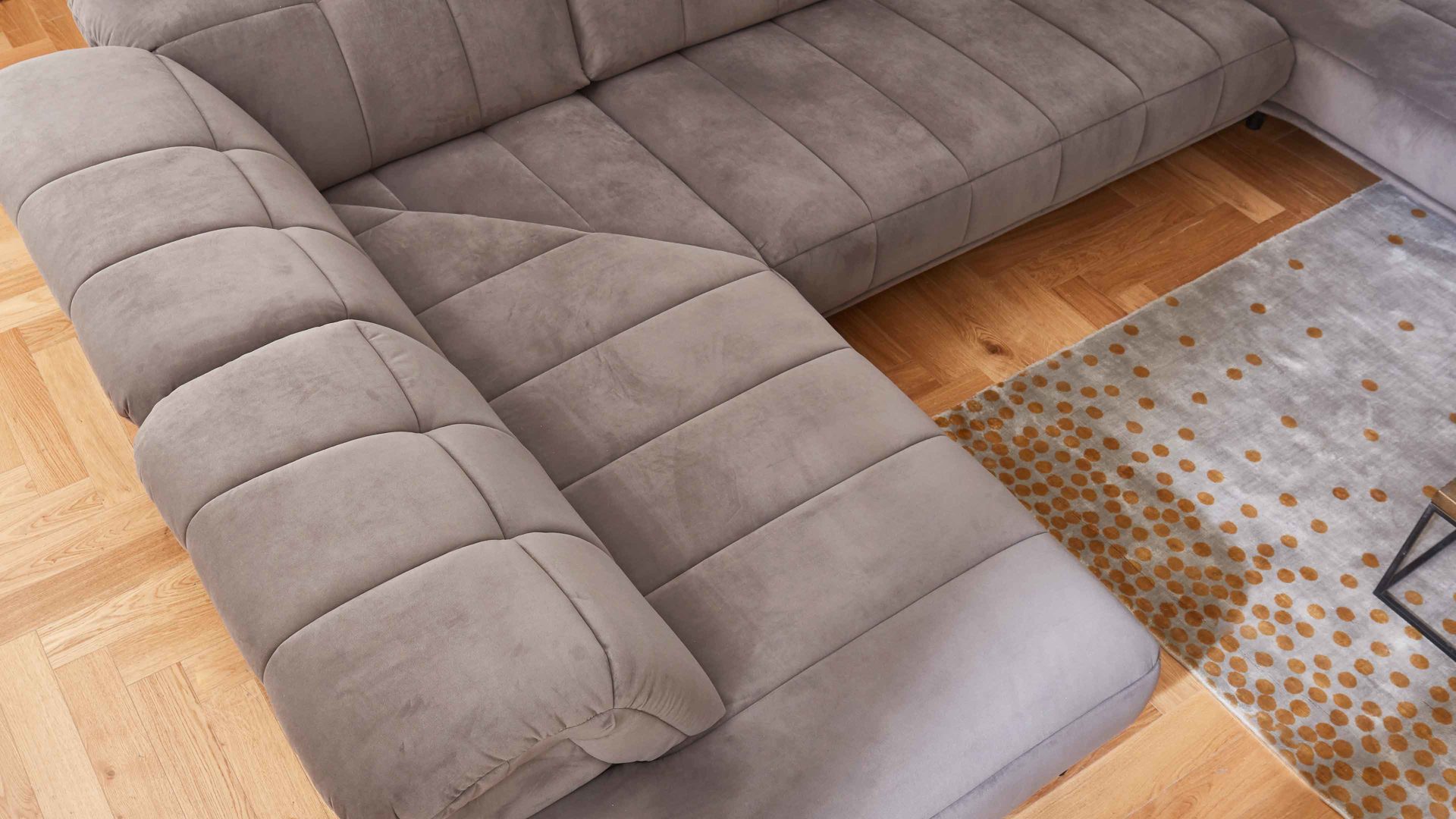 Ecksofa modulmaster aus Stoff in Grau Modulmaster MM-MP1152 - Wohnlandschaft graue Wirkware Salsa & schwarze Metallfüße - Stellfläche ca. 212 x 383 cm