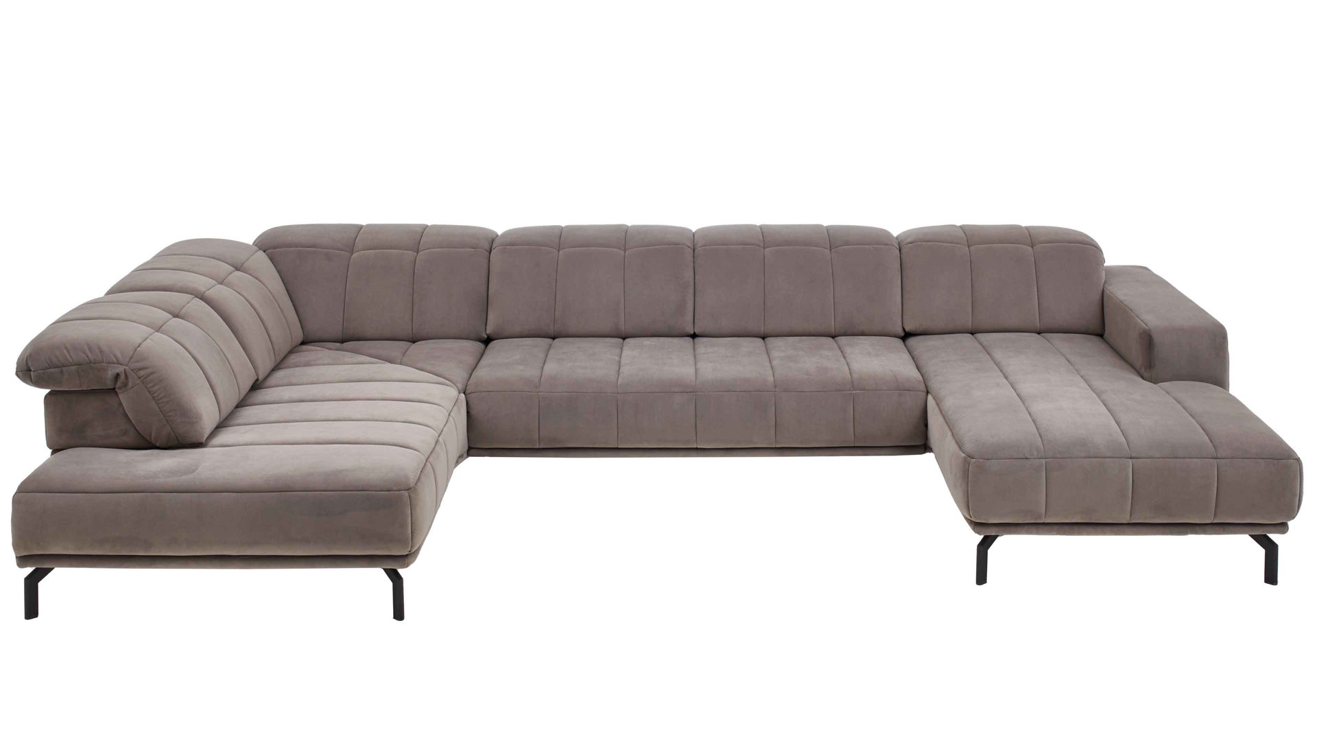 Ecksofa modulmaster aus Stoff in Grau Modulmaster MM-MP1152 - Wohnlandschaft graue Wirkware Salsa & schwarze Metallfüße - Stellfläche ca. 212 x 383 cm