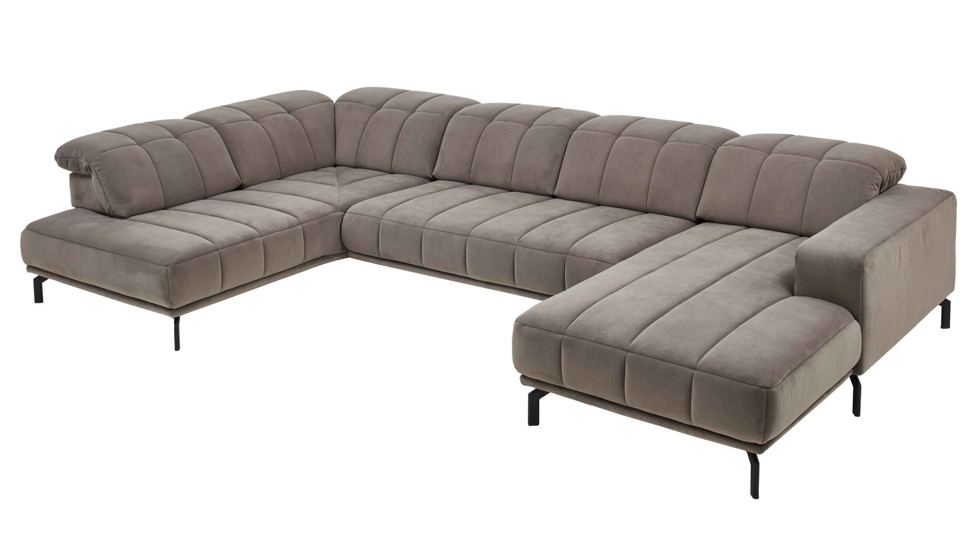 Ecksofa modulmaster aus Stoff in Grau Modulmaster MM-MP1152 - Wohnlandschaft graue Wirkware Salsa & schwarze Metallfüße - Stellfläche ca. 212 x 383 cm