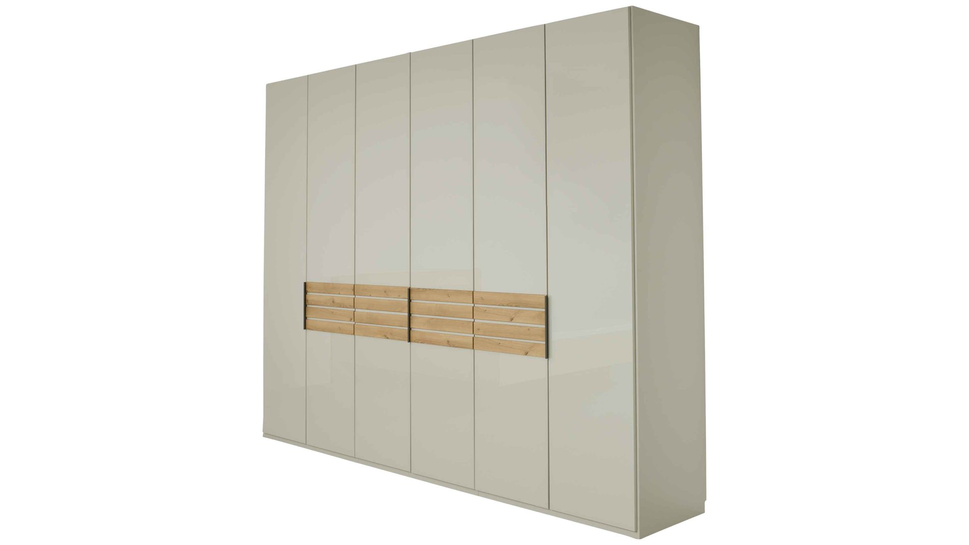 Kleiderschrank Interliving aus Holz in Hellgrau Interliving Schlafzimmer Serie 1026 – Kleiderschrank 341 Champagner & Eiche bianco - sechs Türen, Breite ca. 300 cm