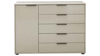Kombikommode Interliving aus Holz in Hellgrau Interliving Schlafzimmer Serie 1026 – Kombikommode Champagner & Eiche bianco - fünf Türen, eine Schublade, Breite ca. 120 cm
