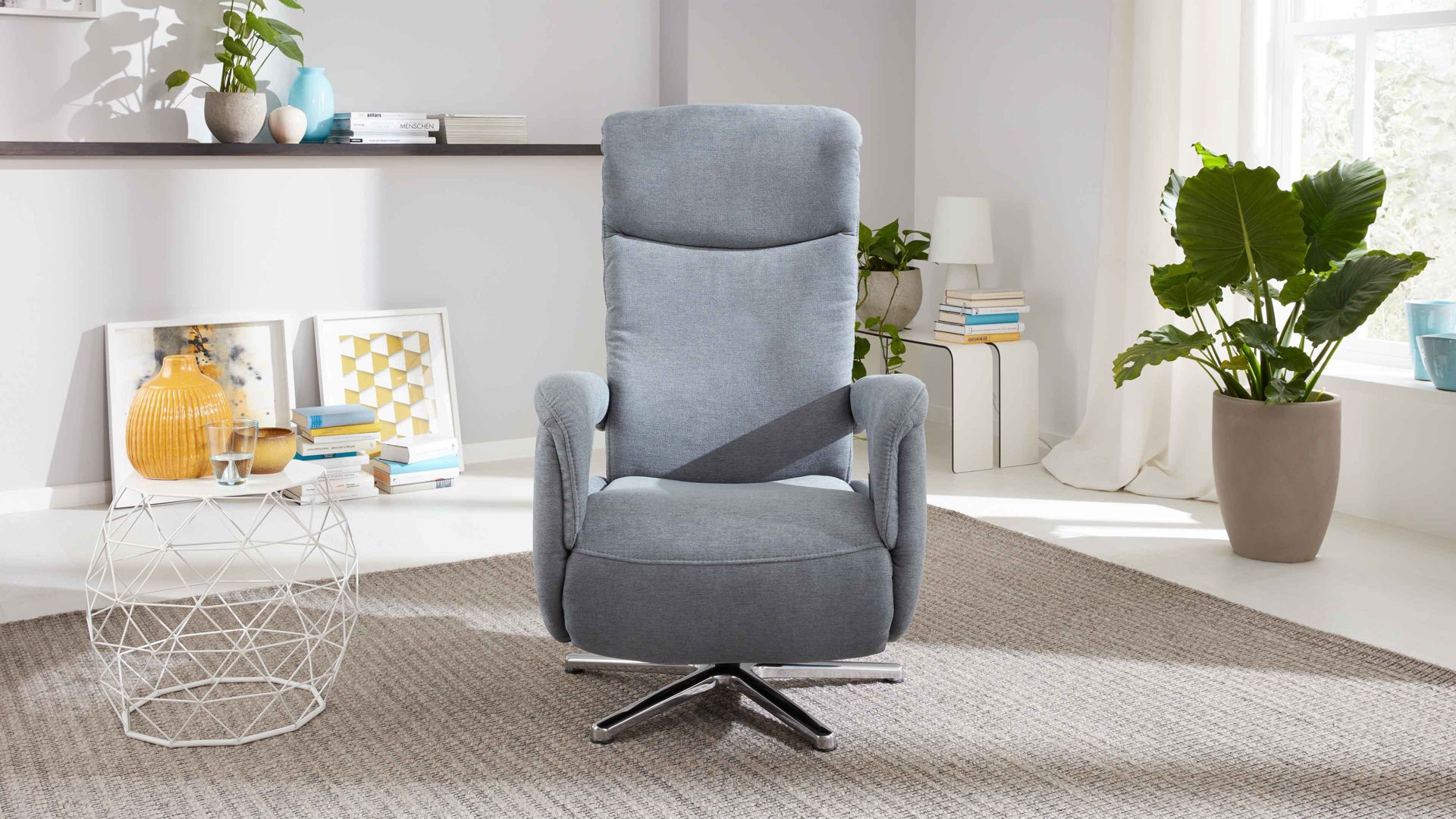 Relaxsessel modulmaster aus Stoff in Hellblau Modulmaster MM-MP1063 - Relaxsessel 1DRF stahlfarbene Chenille Nemo & Chrom-Kreuzfuß