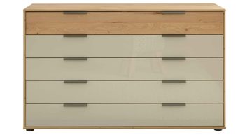 Schubladenkommode Interliving aus Holz in Hellgrau Interliving Schlafzimmer Serie 1027 – Schubladenkommode 759 Eiche bianco & Champagner - fünf Schubladen, Breite ca. 141 cm