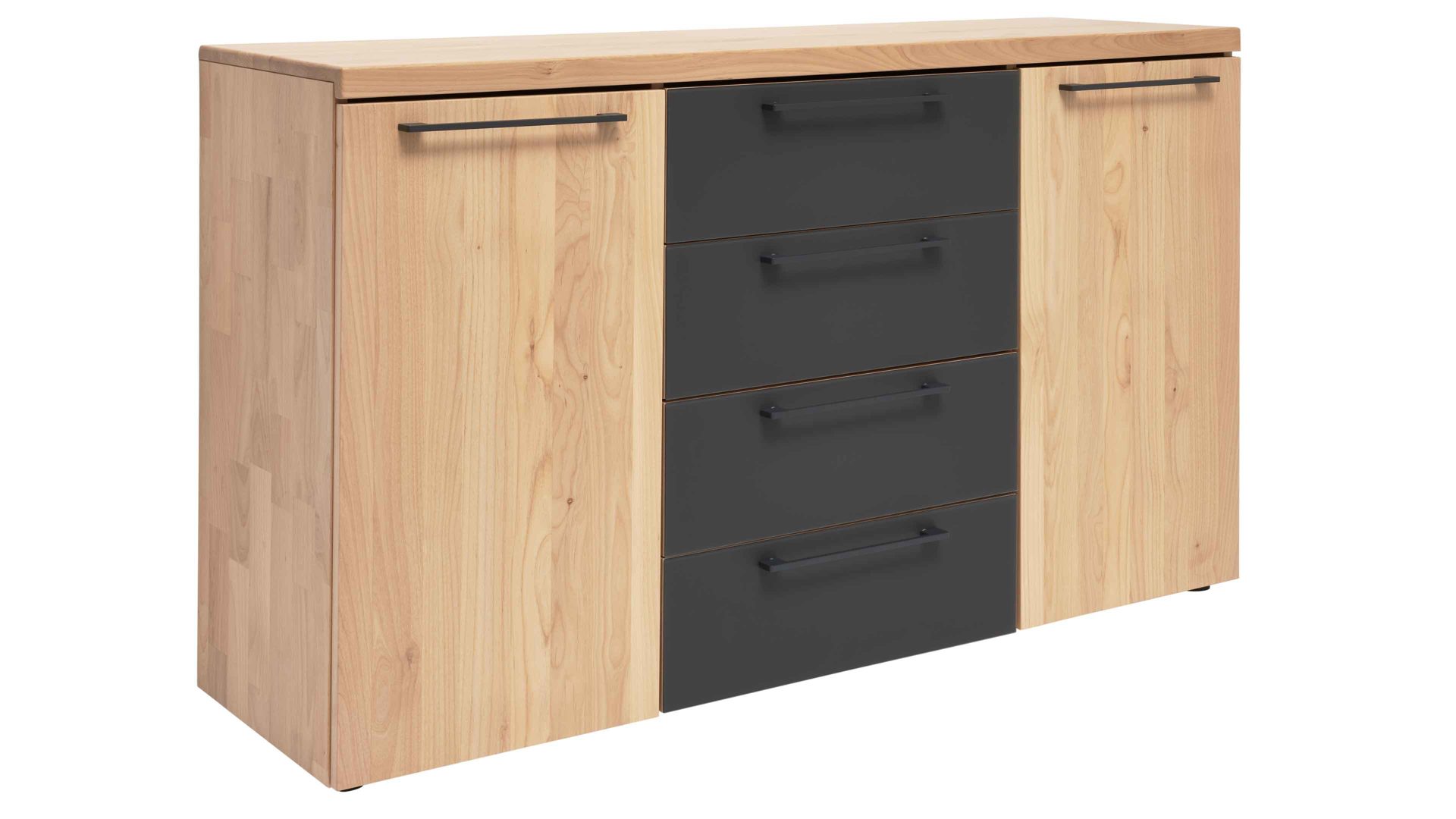 Kombikommode Interliving aus Holz in Holzfarben Interliving Schlafzimmer Serie 1028 – Kombikommode 2150MG Erle & Carbon – zwei Türen, vier Schubladen, Breite ca. 149 cm