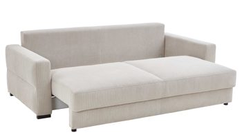 Schlafsofa Restyl aus Stoff in Beige Schlafsofa Linett naturfarbener Cord 6576 & schwarze Holzfüße