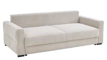 Schlafsofa Restyl aus Stoff in Beige Schlafsofa Linett naturfarbener Cord 6576 & schwarze Holzfüße