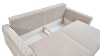 Schlafsofa Restyl aus Stoff in Beige Schlafsofa Linett naturfarbener Cord 6576 & schwarze Holzfüße