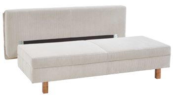 Schlafsofa Restyl aus Stoff in Weiß Schlafsofa Tino naturfarbener Cordbezug 55-6576 & Buchenholzfüße