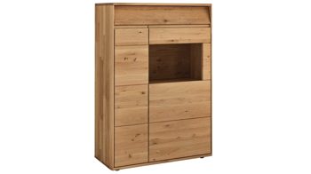 Wohnwand Decker aus Holz in Holzfarben Wohnkombination biancofarbene Wildeiche – vierteilig, Breite ca. 344 cm