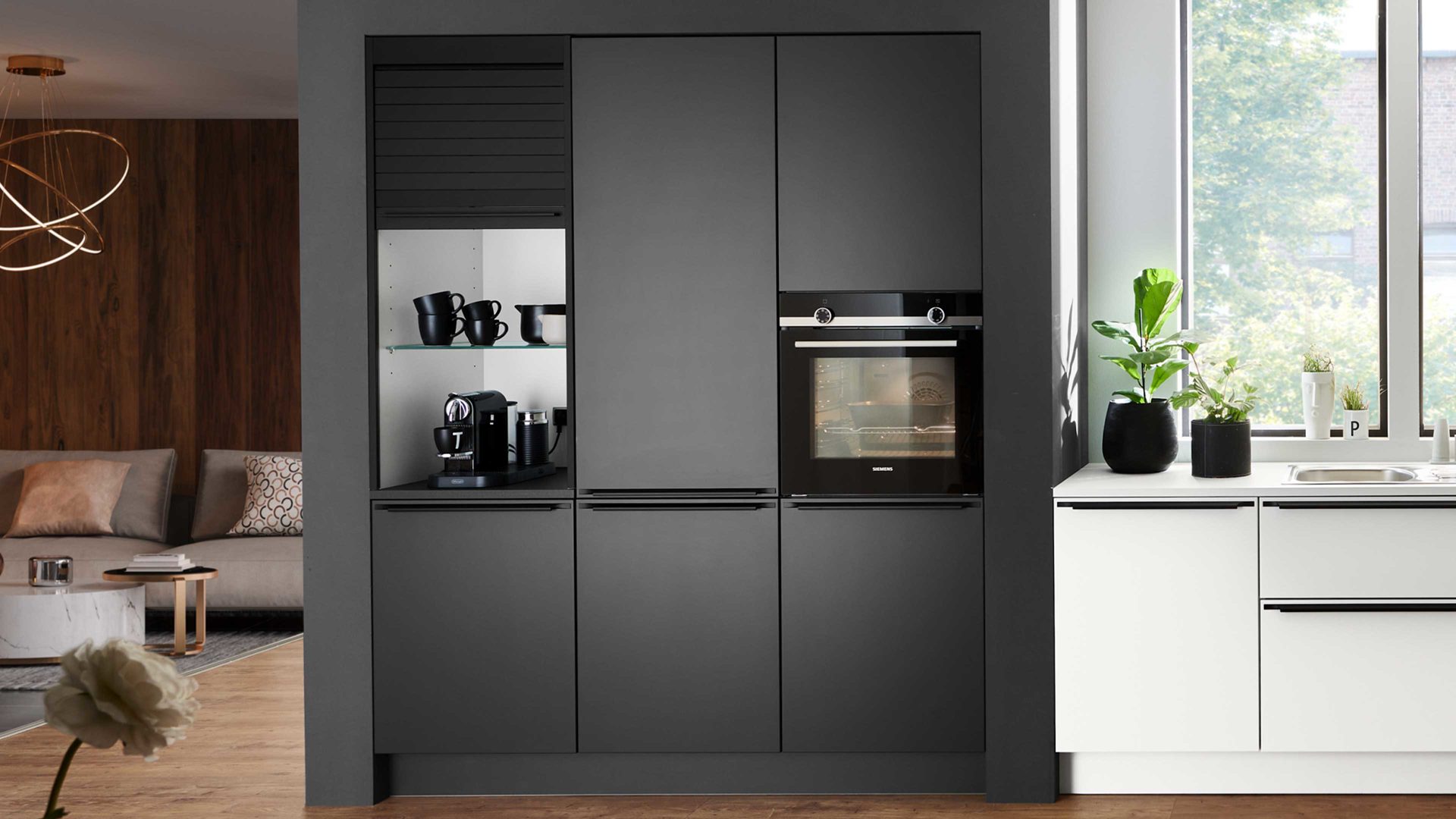 Einbauküche Nolte® küchen aus Holz in Weiß nolte® Einbauküche Soft Lack mit SIEMENS Einbaugeräten Weiß & Graphit - zweizeilig