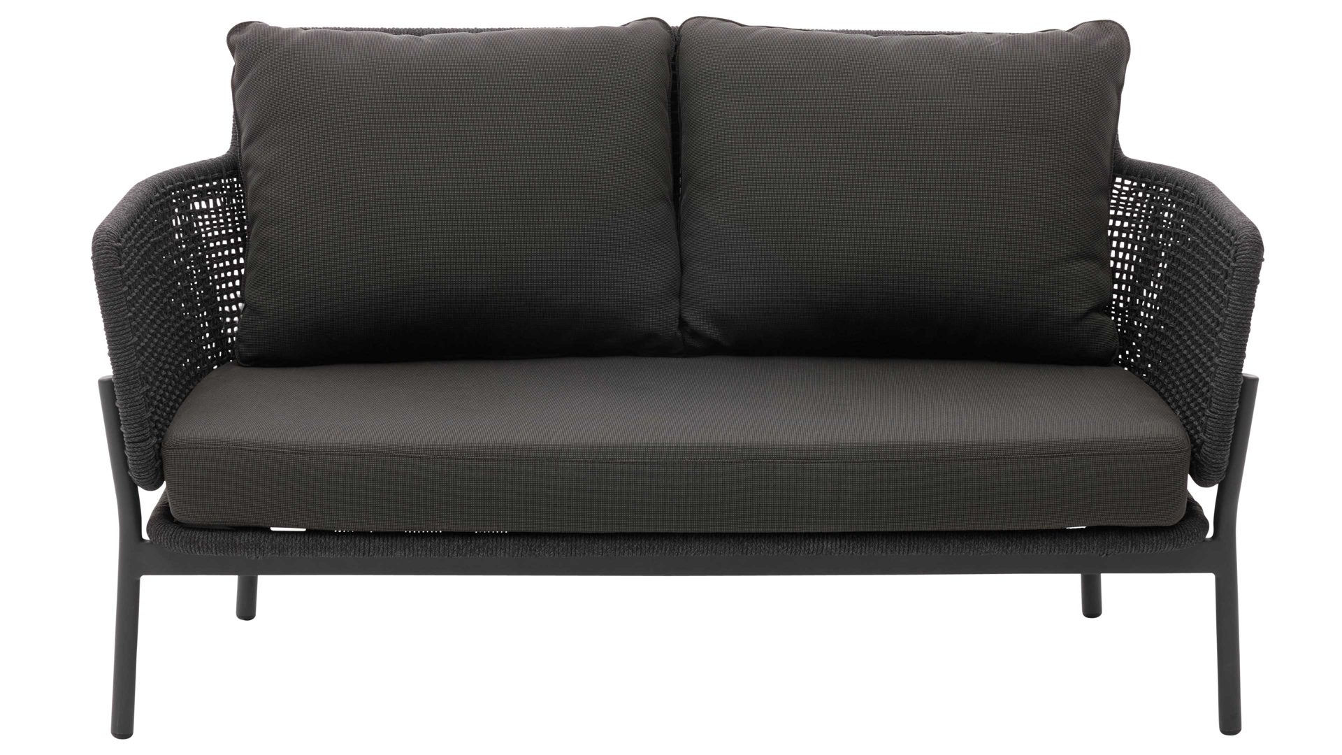 Gartensofa Interliving aus Kunstfaser in Dunkelgrau Interliving Gartenmöbel Serie 7005 - Zweisitzer G749 graues Kordelgeflecht & dunkelgrauer Olefinbezug - Breite ca. 136 cm