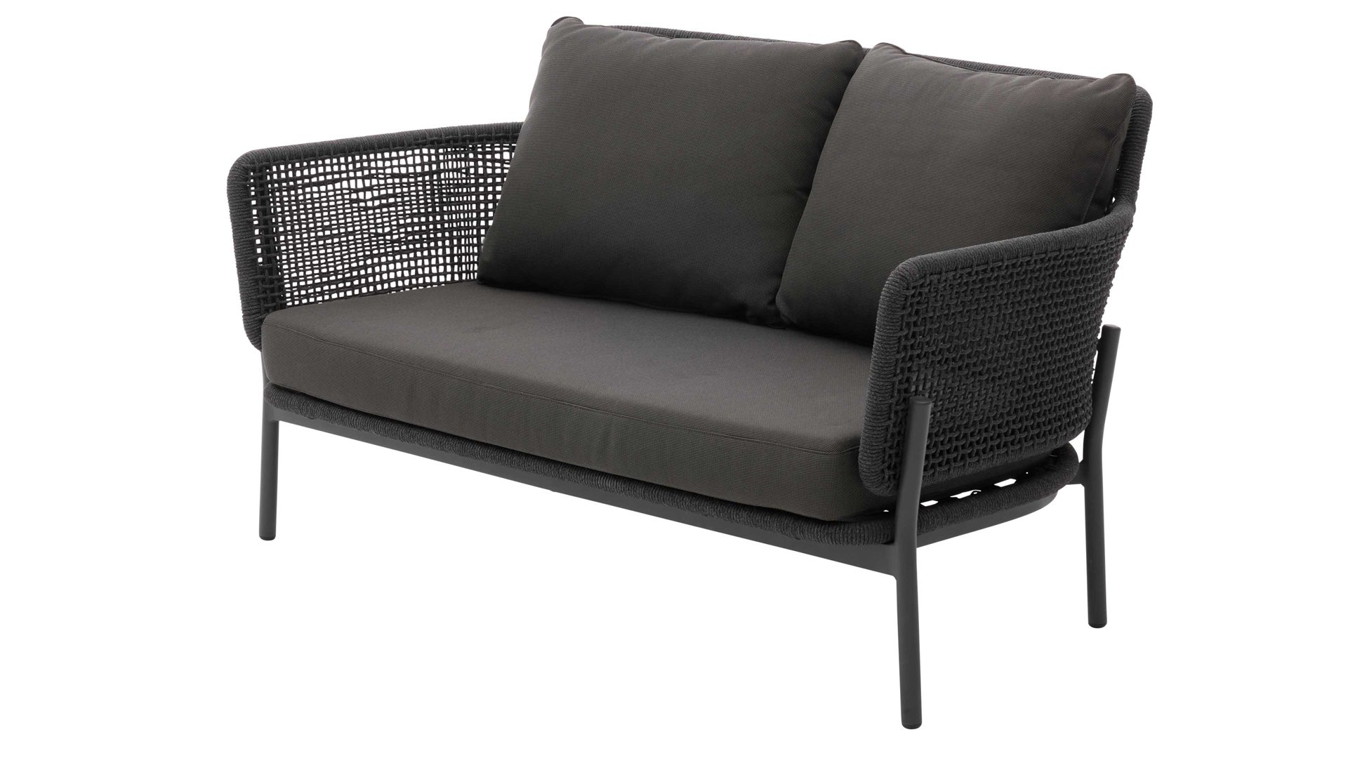 Gartensofa Interliving aus Kunstfaser in Dunkelgrau Interliving Gartenmöbel Serie 7005 - Zweisitzer G749 graues Kordelgeflecht & dunkelgrauer Olefinbezug - Breite ca. 136 cm