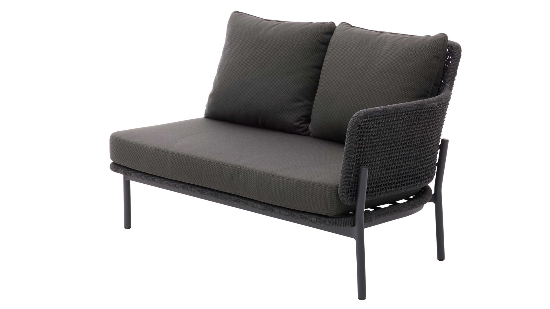 Gartensofa Interliving aus Kunstfaser in Dunkelgrau Interliving Gartenmöbel Serie 7005 - Modul G719 rechts, graues Kordelgeflecht & dunkelgrauer Olefinbezug - Breite ca. 130 cm