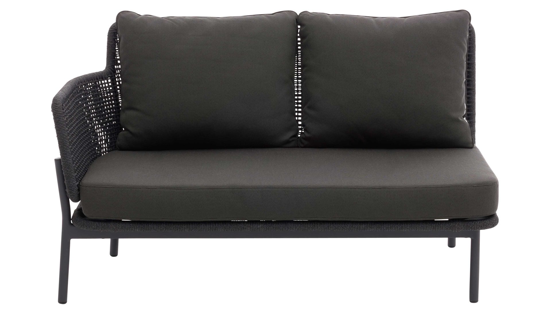 Gartensofa Interliving aus Kunstfaser in Dunkelgrau Interliving Gartenmöbel Serie 7005 - Modul links, graues Kordelgeflecht & dunkelgrauer Olefinbezug - Breite ca. 130 cm