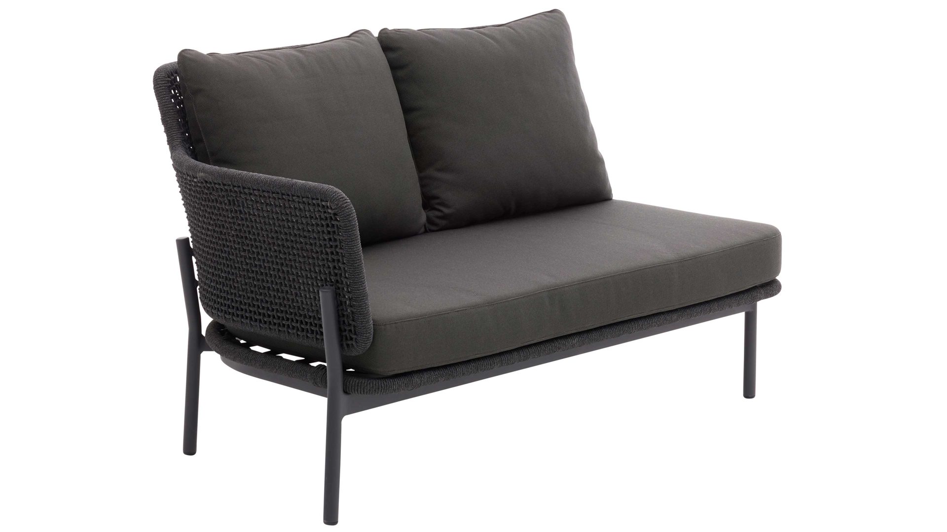 Gartensofa Interliving aus Kunstfaser in Dunkelgrau Interliving Gartenmöbel Serie 7005 - Modul links, graues Kordelgeflecht & dunkelgrauer Olefinbezug - Breite ca. 130 cm