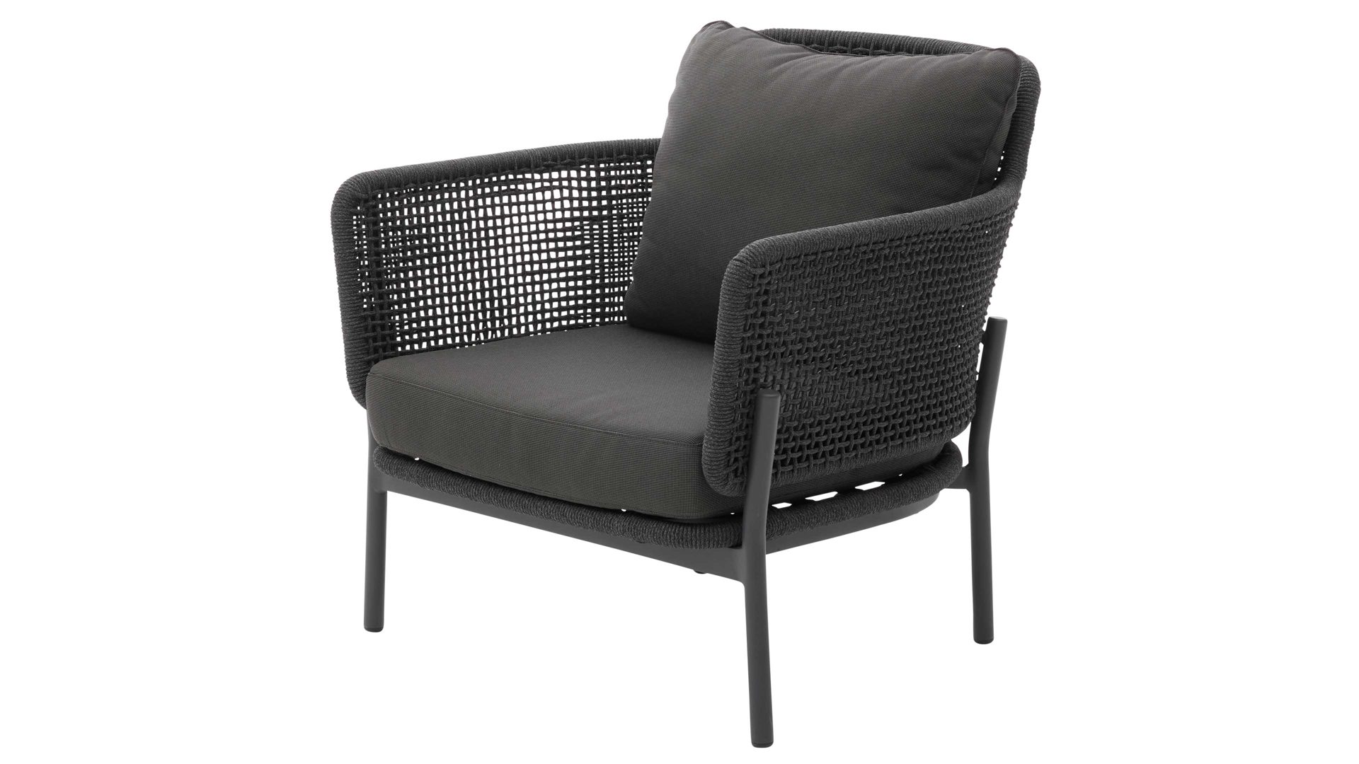Gartenstuhl /-sessel Interliving aus Kunstfaser in Dunkelgrau Interliving Gartenmöbel Serie 7005 - Sessel graues Kordelgeflecht & dunkelgrauer Olefinbezug