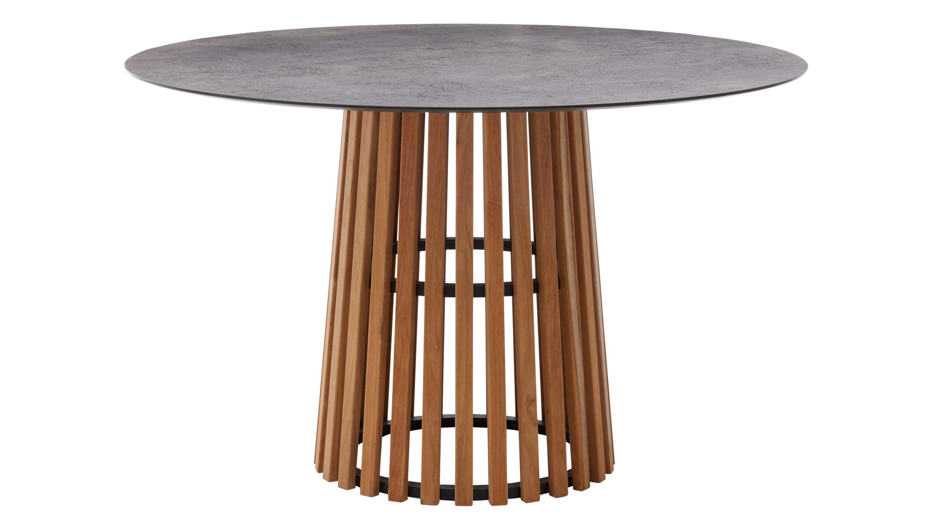 Gartentisch Interliving aus Holz in Grau Interliving Gartenmöbel Serie 7004 – Tisch G163 HPL Beton & Teakholz - Durchmesser ca. 125 cm