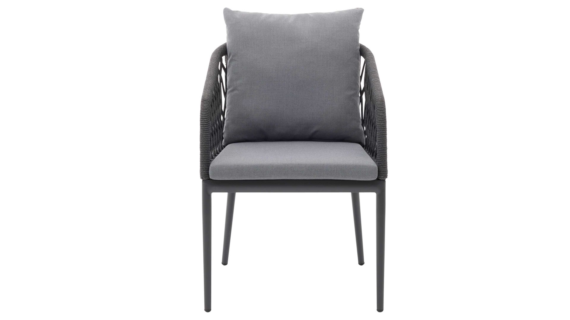 Gartenstuhl /-sessel Interliving aus Kunstfaser in Dunkelgrau Interliving Gartenmöbel Serie 7004 - Armlehnstuhl graues Kordelgeflecht & dunkelgrauer Bezug Heather 181