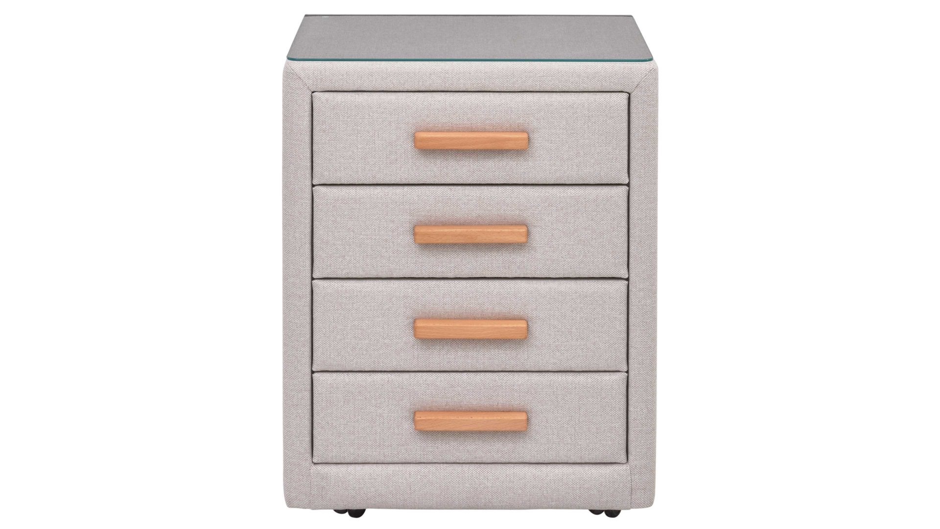 Nachtkommode Interliving aus Stoff in Beige Interliving Boxspringbett Serie 1415 - Nachtkommode NK I830 hellbeiger Stoffbezug TBB 2 - vier Schubladen