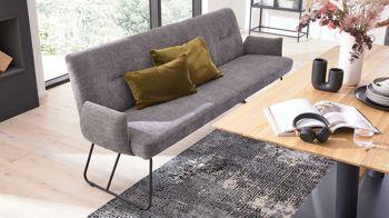 Polsterbank Interliving aus Stoff in Grau Interliving Esszimmer Serie 5504 - Polsterbank grauer Bezug Concrete DCT 99 & schwarzes Kufengestell S 346 - Länge ca. 206 cm
