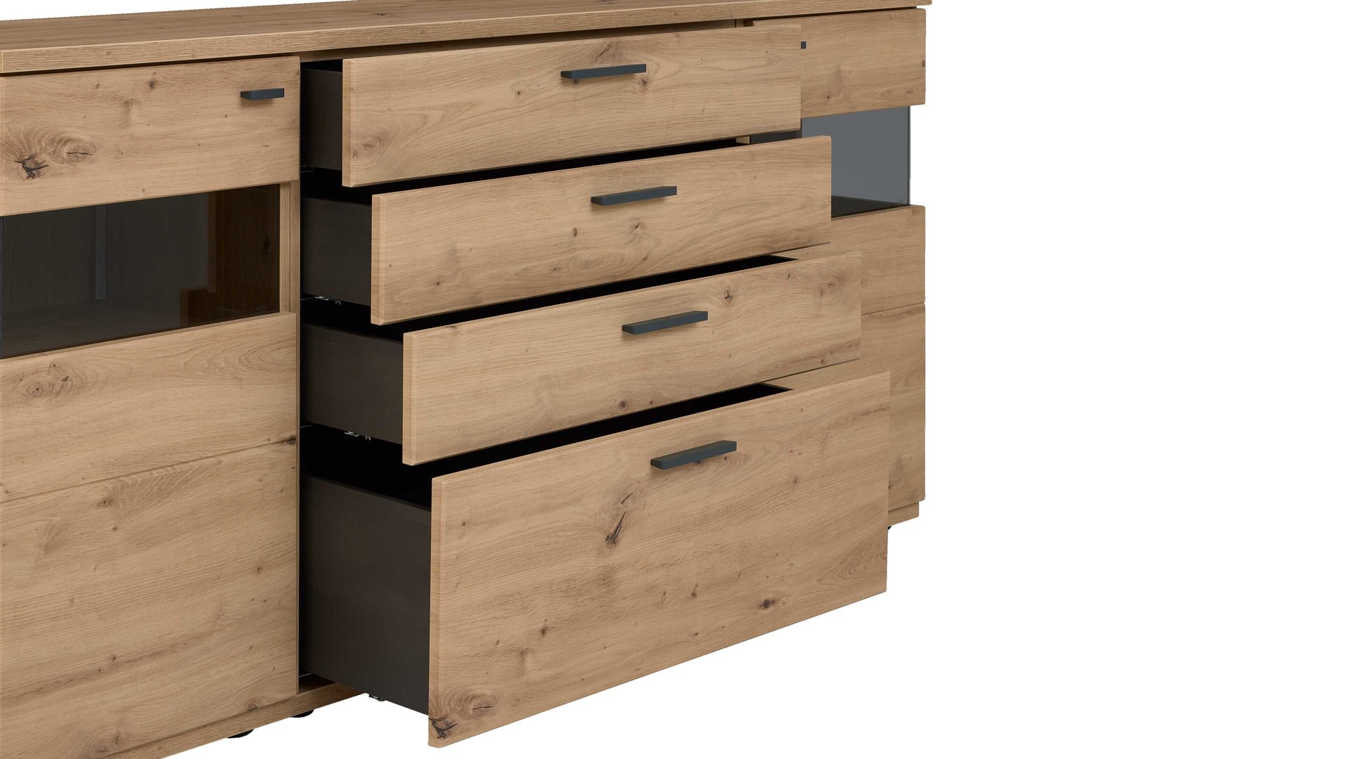 Sideboard Interliving aus Holz in Holzfarben Interliving Wohnzimmer Serie 2110 - Sideboard C18063 Alteiche - zwei Türen, vier Schubladen, Breite ca. 180 cm