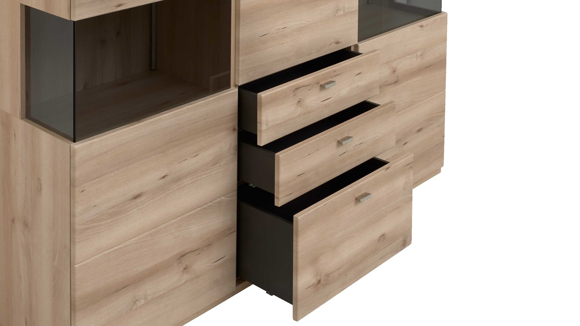 Highboard Interliving aus Holz in Holzfarben Hell Interliving Wohnzimmer Serie 2110 - Highboard 18070 Naturbuche - drei Türen, drei Schubladen, Breite ca. 180 cm