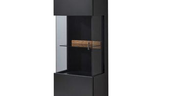 Vitrine Mca furniture aus Holz in Schwarz Wohnmöbelserie Messina - Vitrine Schwarzgrau & Risseche - eine Tür, Höhe ca. 201 cm