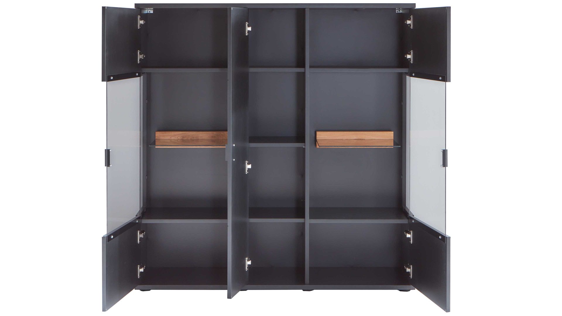 Highboard Mca furniture aus Holz in Schwarz Wohnmöbelserie Messina - Highboard Schwarzgrau & Risseiche - drei Türen, Breite ca. 130 cm