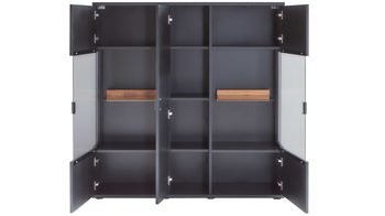 Highboard Mca furniture aus Holz in Schwarz Wohnmöbelserie Messina - Highboard Schwarzgrau & Risseiche - drei Türen, Breite ca. 130 cm