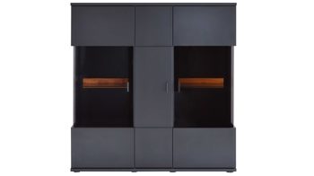 Highboard Mca furniture aus Holz in Schwarz Wohnmöbelserie Messina - Highboard Schwarzgrau & Risseiche - drei Türen, Breite ca. 130 cm