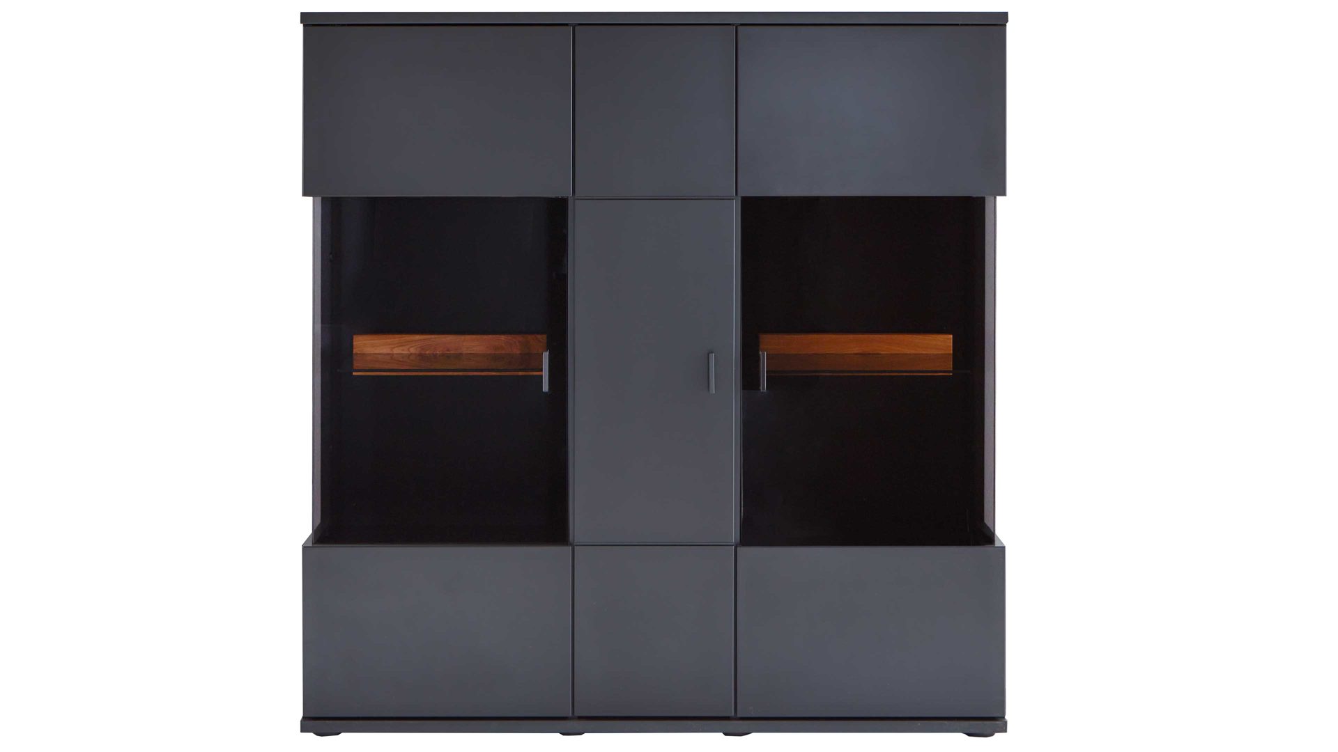 Highboard Mca furniture aus Holz in Schwarz Wohnmöbelserie Messina - Highboard Schwarzgrau & Risseiche - drei Türen, Breite ca. 130 cm