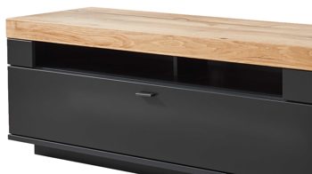 Lowboard Mca furniture aus Holz in Schwarz Wohnmöbelserie Messina - Lowboard Schwarzgrau & Risseiche - ein Auszug, eine Tür, Länge ca. 210 cm