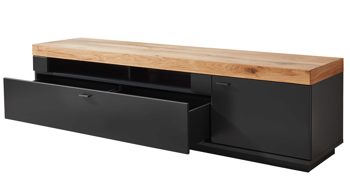 Lowboard Mca furniture aus Holz in Schwarz Wohnmöbelserie Messina - Lowboard Schwarzgrau & Risseiche - ein Auszug, eine Tür, Länge ca. 210 cm