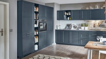 Einbauküche Nobilia® aus Holz in Blau nobilia® Einbauküche Cascada mit AEG Einbaugeräten Fjordblau & Steingrau - zweiteilig