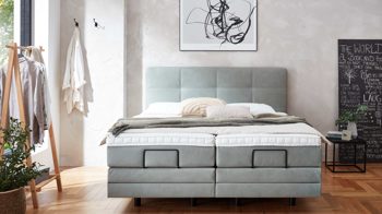 Boxspringbett comfortmaster besser sitzen, liegen, leben aus Stoff in Hellgrün Comfortmaster Boxspringbett Karat Comfort 5.1 jadefarbener Bezug Gavin 21 - Liegefläche ca. 180 x 200 cm